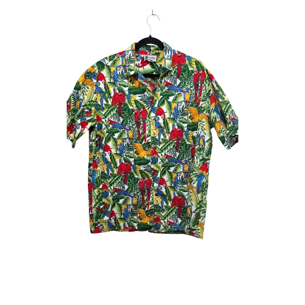 Aloha Republic Tropical Parrot Print Hawaiian Shirt Men's Size L Short Sleeve 10